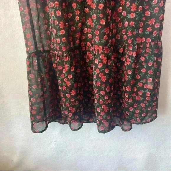 Indulge Women's Floral Smocked V Neck Bell Sleeve Fairy Goth Maxi Dress Sz Large - Picture 8 of 13